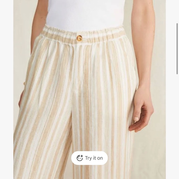 Faherty Monterey Linen Pants pull on night rise wide leg women’s large NWT - Picture 4 of 4